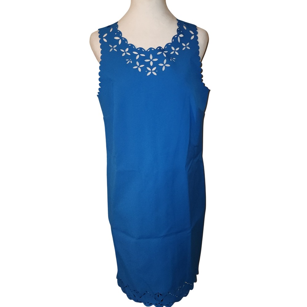 J.Crew Blue Laser Cut Floral Eyelet Scalloped Shift Dress Womens Size 10